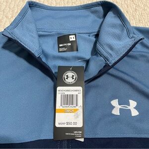 Under Armour NWT Two-Tone Blue Jacket white Stripe Sleeves Zip Pockets Men’s M